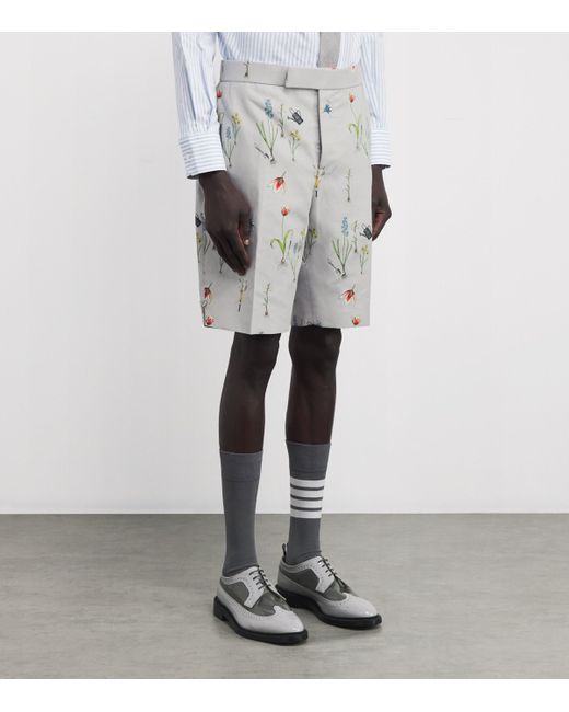 Thom Browne Gray Cotton-Linen Floral Tailored Shorts for men
