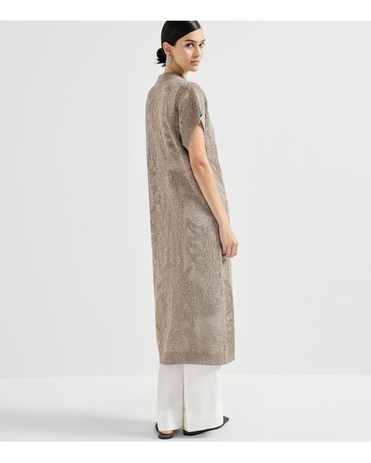 Brunello Cucinelli Gray Water Lilies Long Cardigan