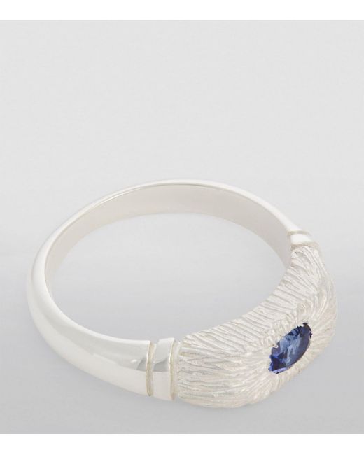 Bleue Burnham White Sterling Silver And Sapphire Hand Me Down Ring for men