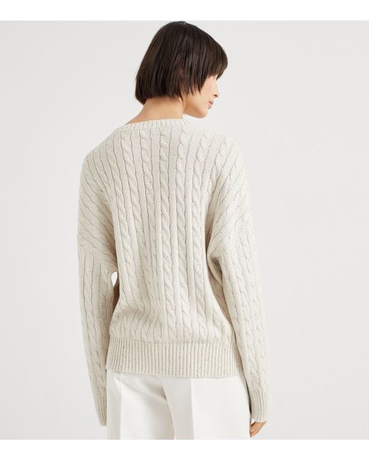 Brunello Cucinelli White Sequinned Cable-Knit Sweater