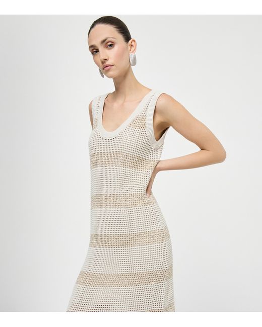 Brunello Cucinelli White Cotton Stripe Knit Maxi Dress
