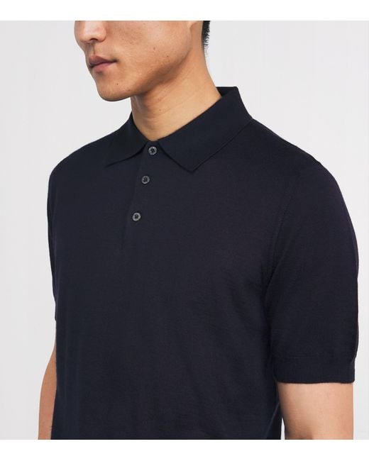 Isaia Blue Cashmere-Silk Knit Polo Shirt for men