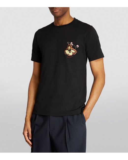 Paul Smith Black Cotton Embroidered T-shirt for men