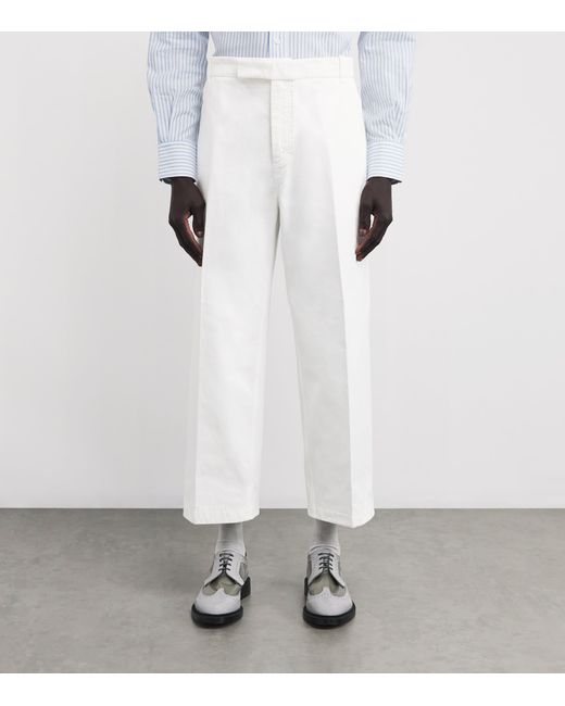 Thom Browne White Cotton Twill Utility Trousers for men