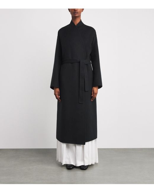 Johnstons Black Cashmere Wrap Belt Long Coat