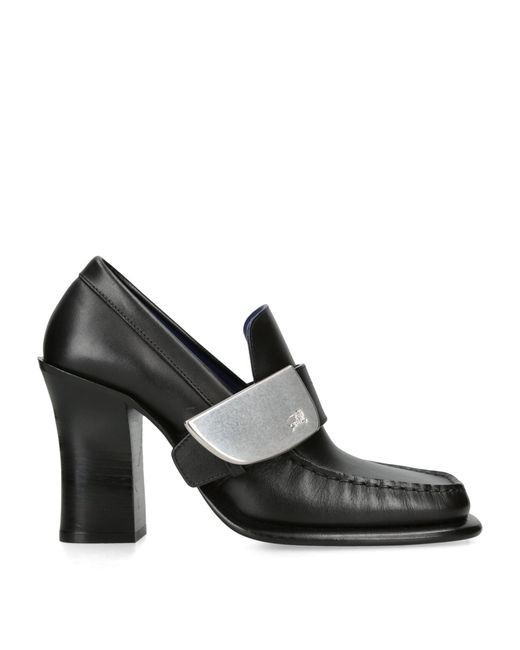 Burberry Black Leather London Shield Heeled Loafers 90