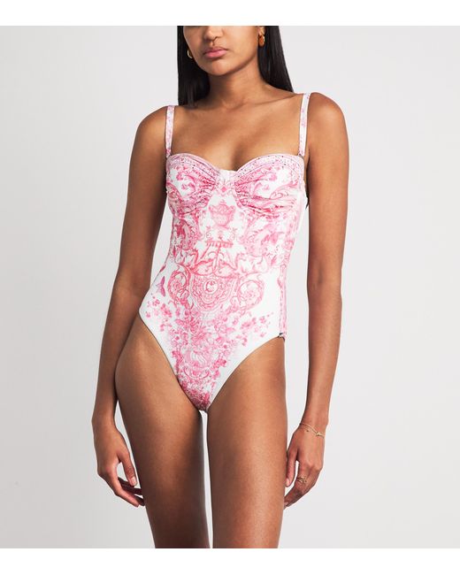 Camilla Pink Crytsal-Embellished Printed Underwired Swimsuit