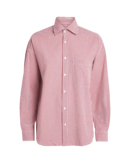 With Nothing Underneath Pink Seersucker Striped The Weekend Shirt
