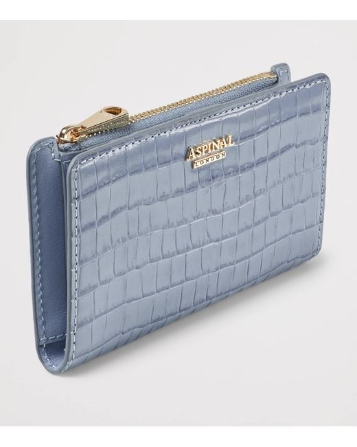 Aspinal Blue Leather Croc-Embossed Mayfair Purse