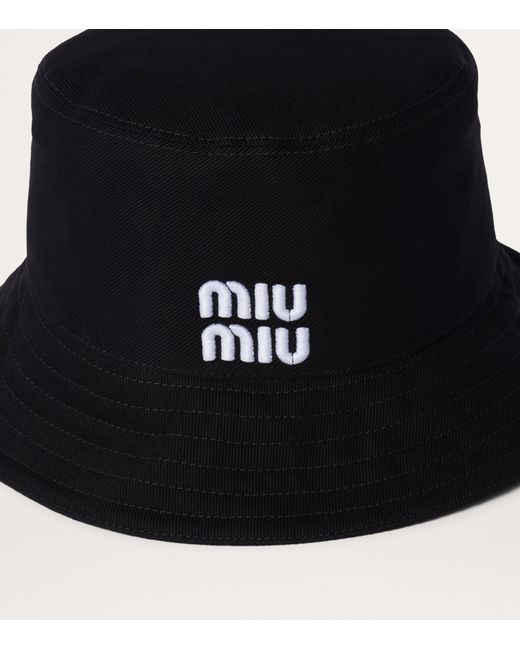 Miu Miu Black Cotton Logo Bucket Hat