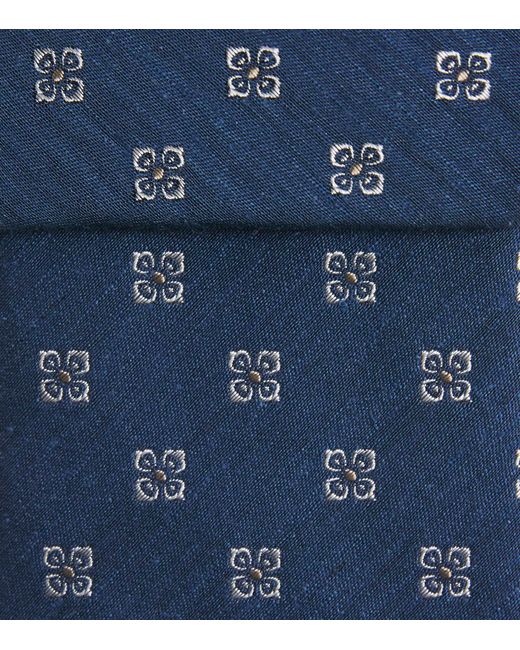 Isaia Blue Silk Floral Tie for men