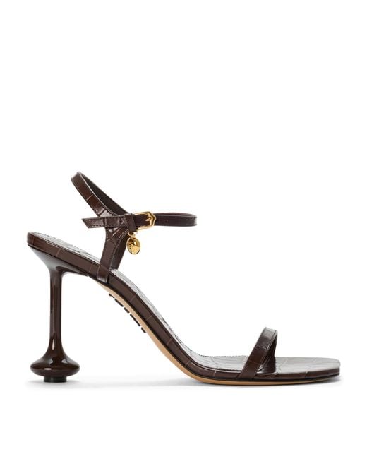 Loewe Metallic Leather Croc-Effect Toy Heeled Sandals 90