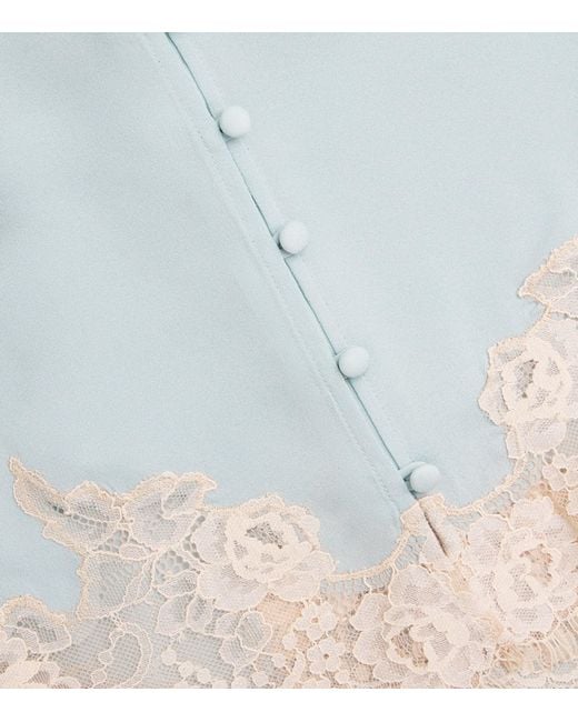 Fleur du Mal Blue Silk Lace-Trim Juliet Slip Dress