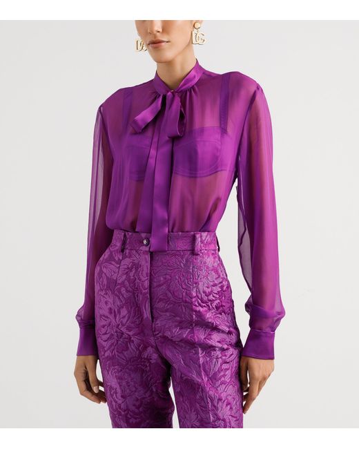 Dolce & Gabbana Purple Silk Pussybow Blouse