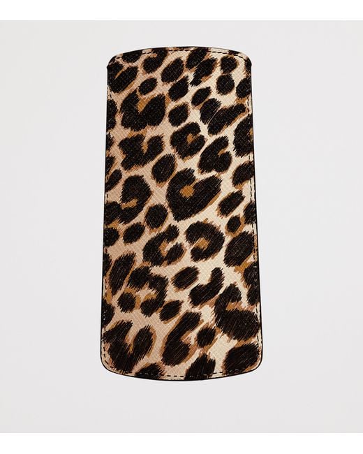 Smythson Black Panama Leather Leopard Print Glasses Case for men