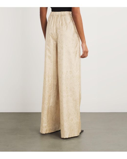 Max Mara Natural Silk Printed Wide-Leg Trousers