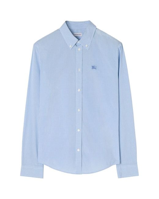 Burberry Blue Cotton Gingham Ekd Shirt for men