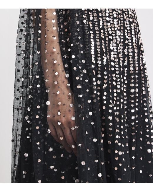 Needle & Thread Black Sequin Cape-Detail Moonlight Maxi Dress