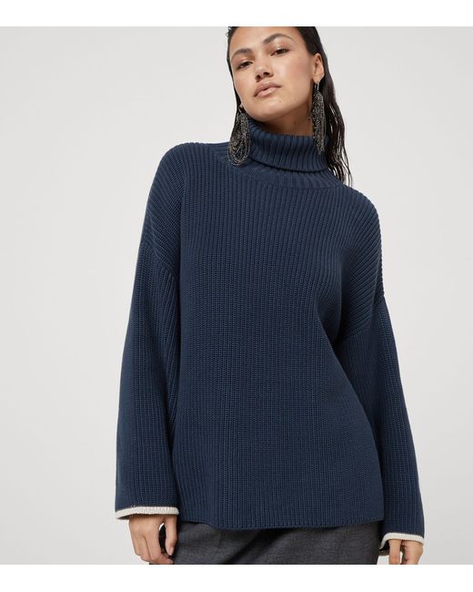 Brunello Cucinelli Blue Cotton Rollneck Sweater