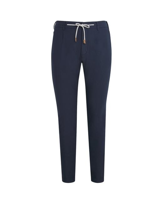 Eleventy Blue Cotton-Blend Drawstring Trousers for men