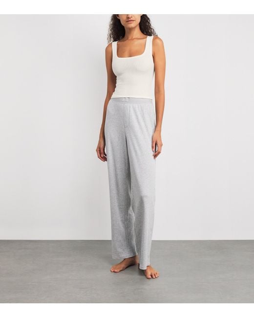 Skims White Cotton Ribbed Cropped Tank Top