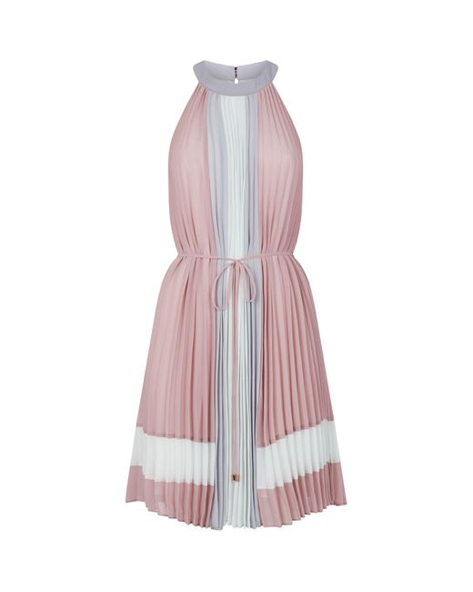 Ted Baker Pink Lellian Contrast Paneling Pleated Dress