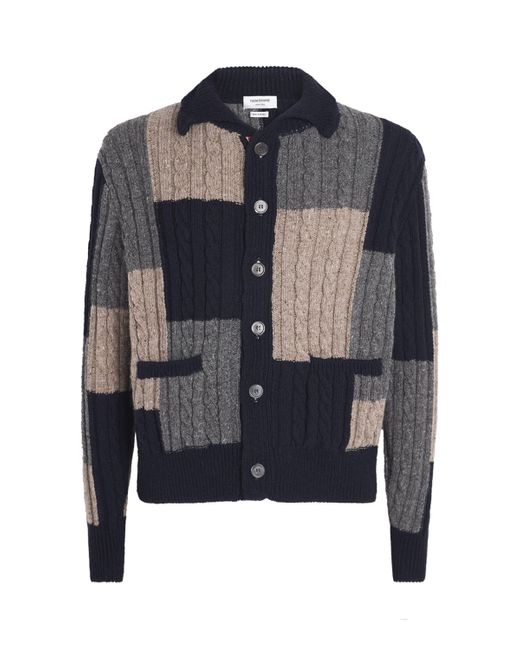 Thom Browne Men's Blue Wool-Mohair Patchwork Cardigan