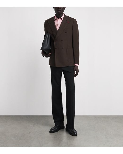 Isaia Black Linen Double-Breasted Blazer for men