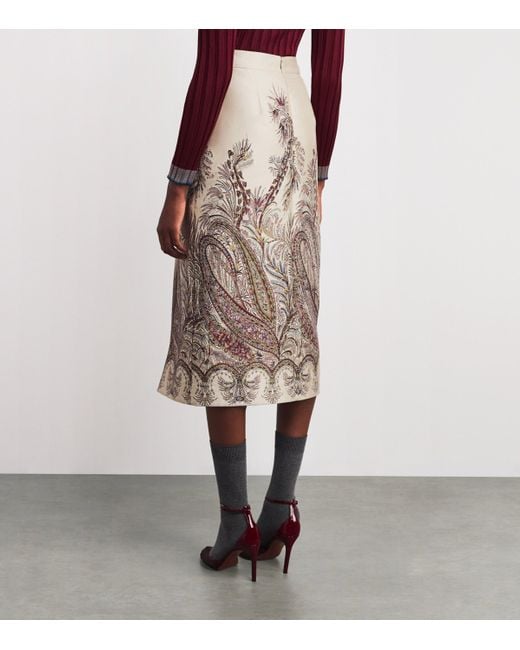 Etro Natural Fil Coupé Paisley Midi Skirt