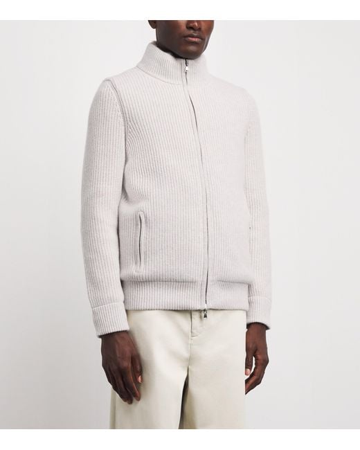 N.Peal Cashmere White Cashmere Quarter-Zip Sweater for men