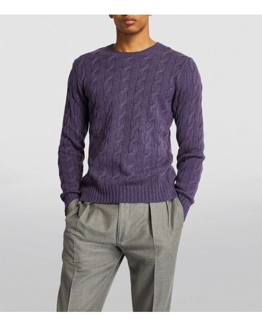 Ralph Lauren Purple Label Blue Cashmere Cable-knit Sweater for men