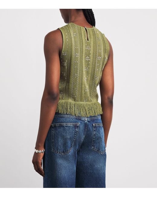 Maje Green Beaded Fringed Tank Top