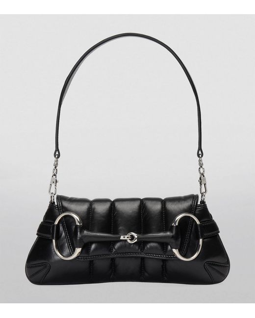 Gucci Black Small Leather Horsebit Chain Shoulder Bag