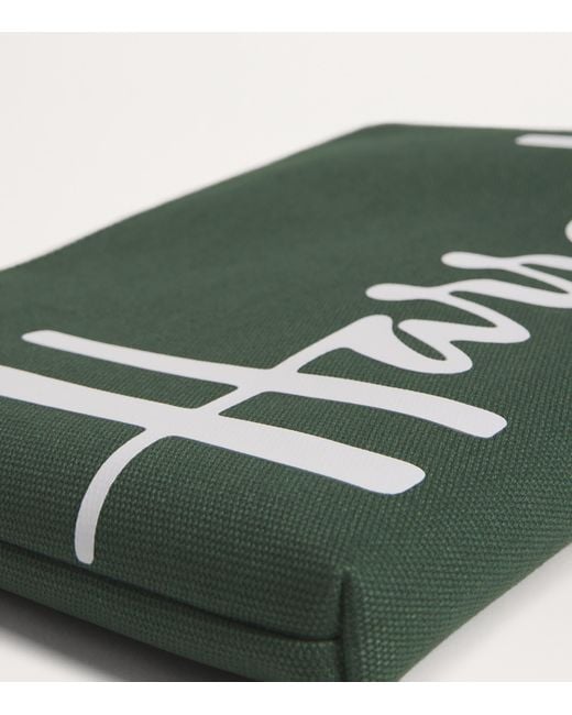 Harrods Green Medium Cotton Logo Pouch for men