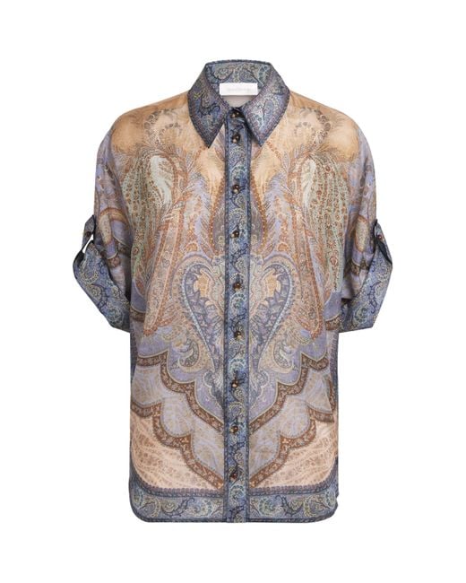 Zimmermann Gray Silk Printed Wanderlust Shirt