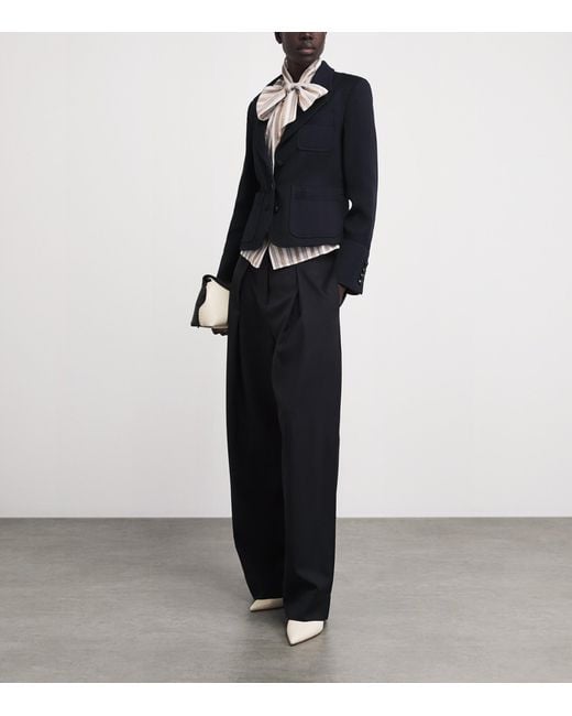 ME+EM Blue Cotton-Blend Herringbone Cropped Jacket