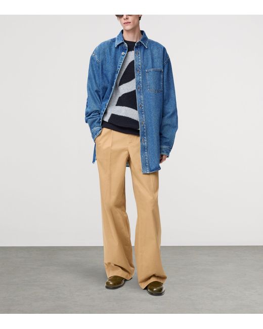 Loewe Blue Anagram-Embroidery Long-Sleeves Denim Overshirt for men
