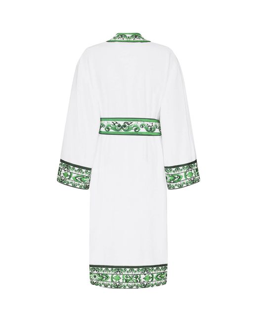 Dolce & Gabbana Green Cotton Terry Printed Bathrobe