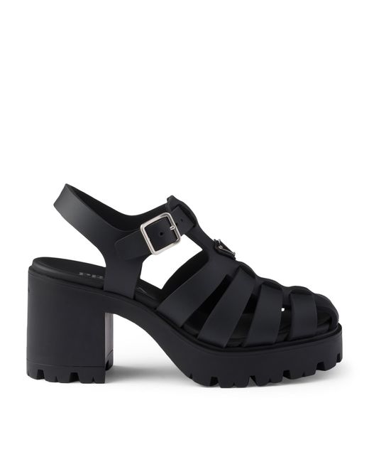 Prada Black Rubber Platform Sandals 90