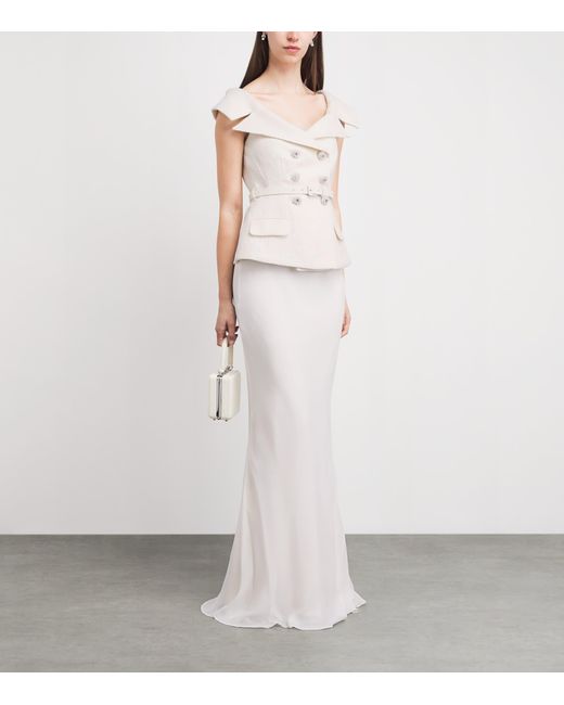 Self-Portrait White Bouclé Double-Breasted Tailored Maxi Dress