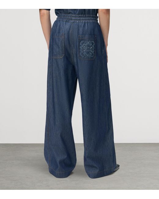 Loewe Blue Chambray Drawstring Wide-Leg Trousers for men