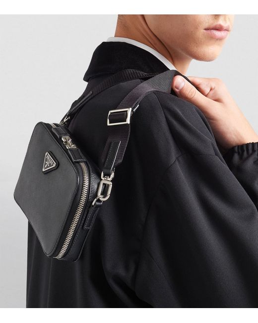 Prada Black Small Saffiano Leather Brique Top-handle Bag for men