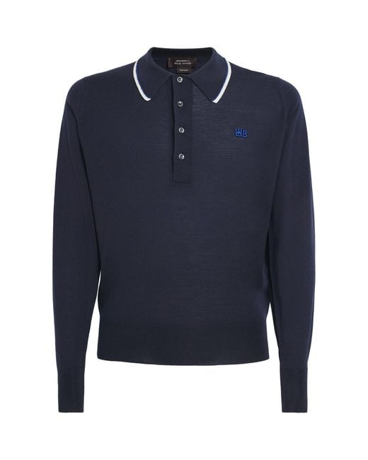 Wales Bonner Blue X John Smedley Merino Henry Polo Sweater for men