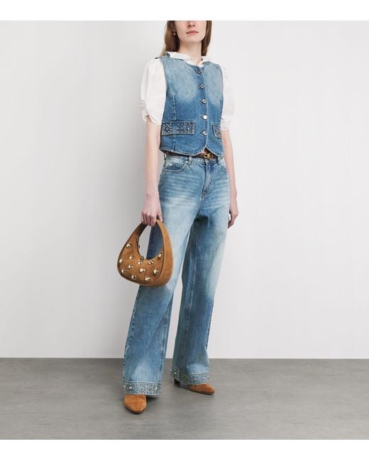 Sandro Blue Embellished Denim Waistcoat