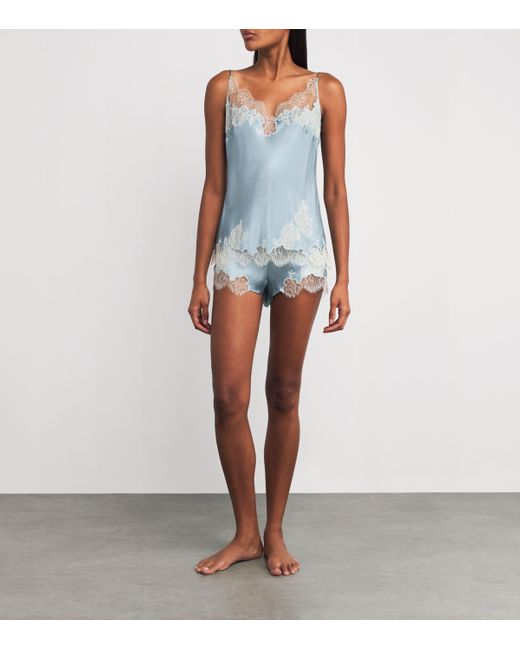 Carine Gilson Blue Silk Lace-Trim Shorts