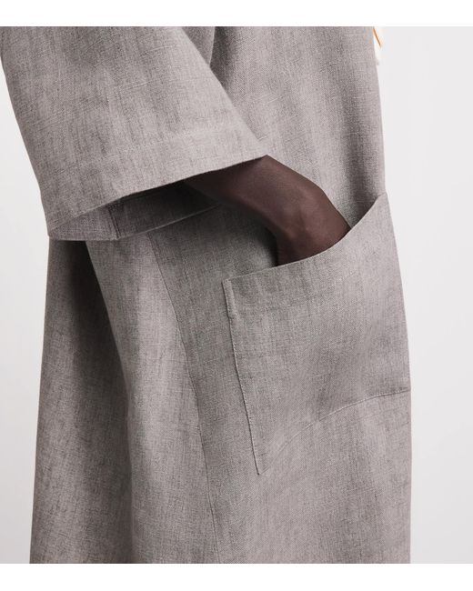 Eskandar Gray Linen Boat-Neck Midi Dress