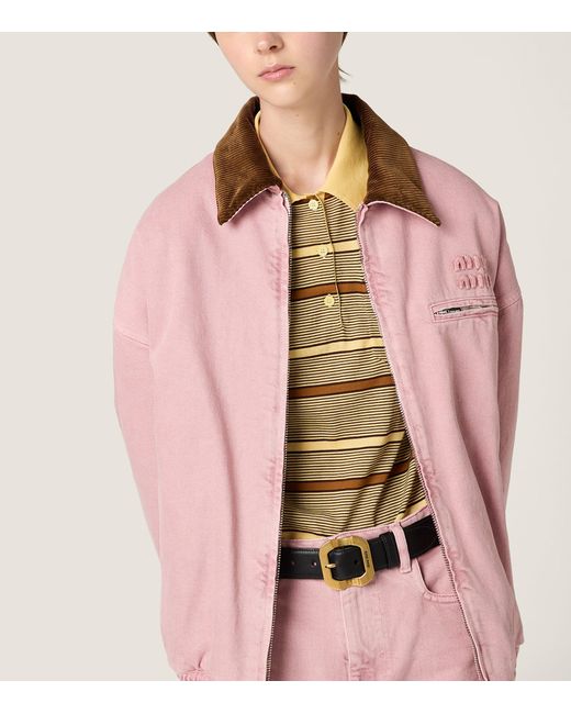 Miu Miu Pink Logo Padded Denim Jacket