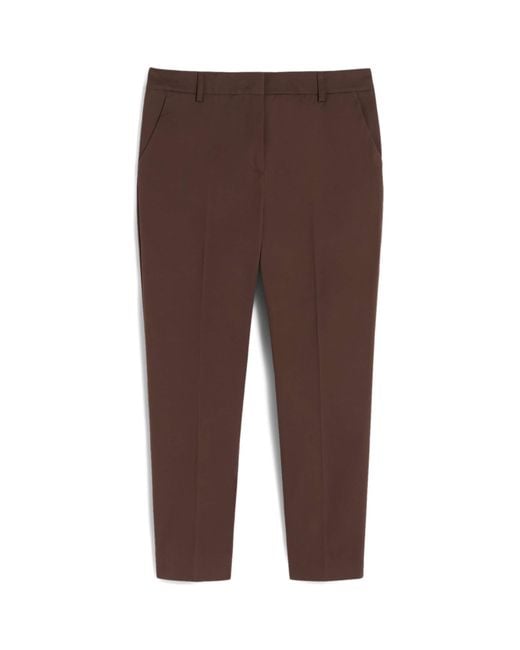 Weekend by Maxmara Brown Cotton-Blend Cropped Slim Trousers