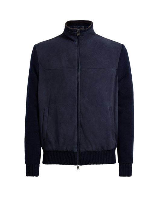 FIORONI CASHMERE Blue Virgin Wool-Suede Hybrid Jacket for men