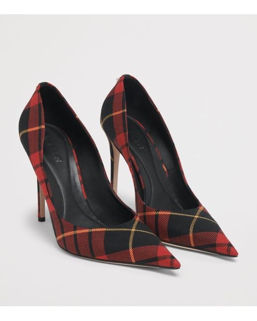 McQueen Red Cotton Tartan Skull Pumps 105